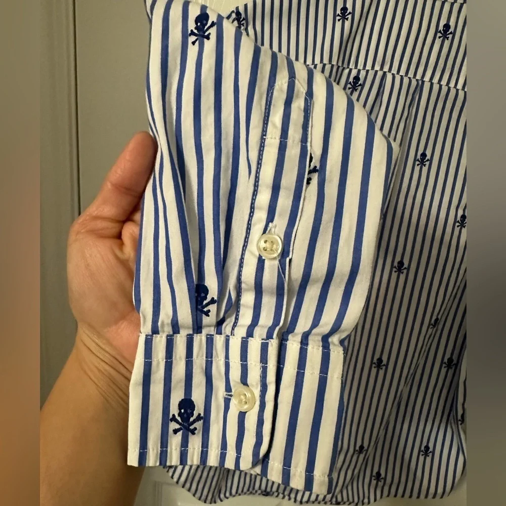 Ralph Lauren Kids White and Blue Striped Button Down Shirt
